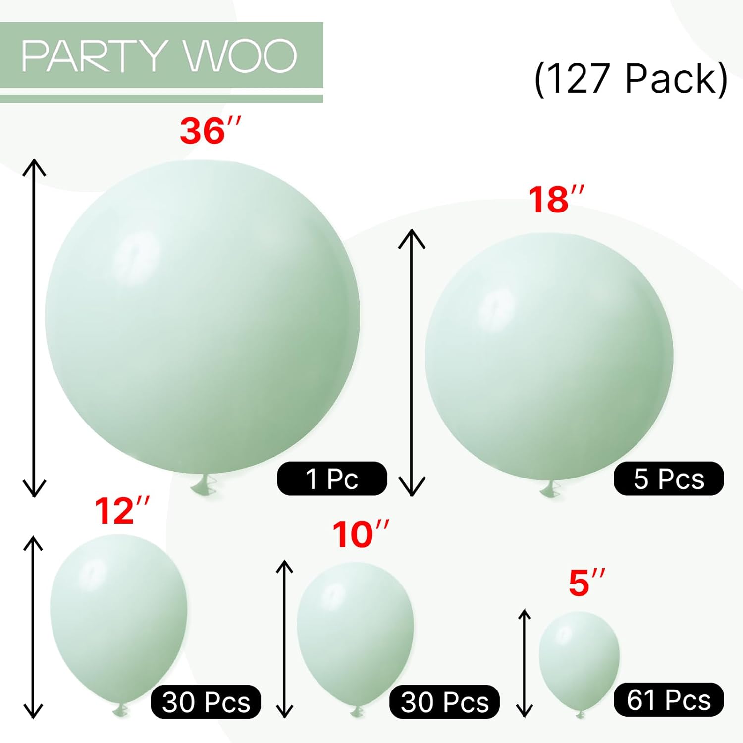 PartyWoo Light Green Balloons - 127-Piece Mint Pastel Balloon Arch Kit for Baby Showers & Spring Parties