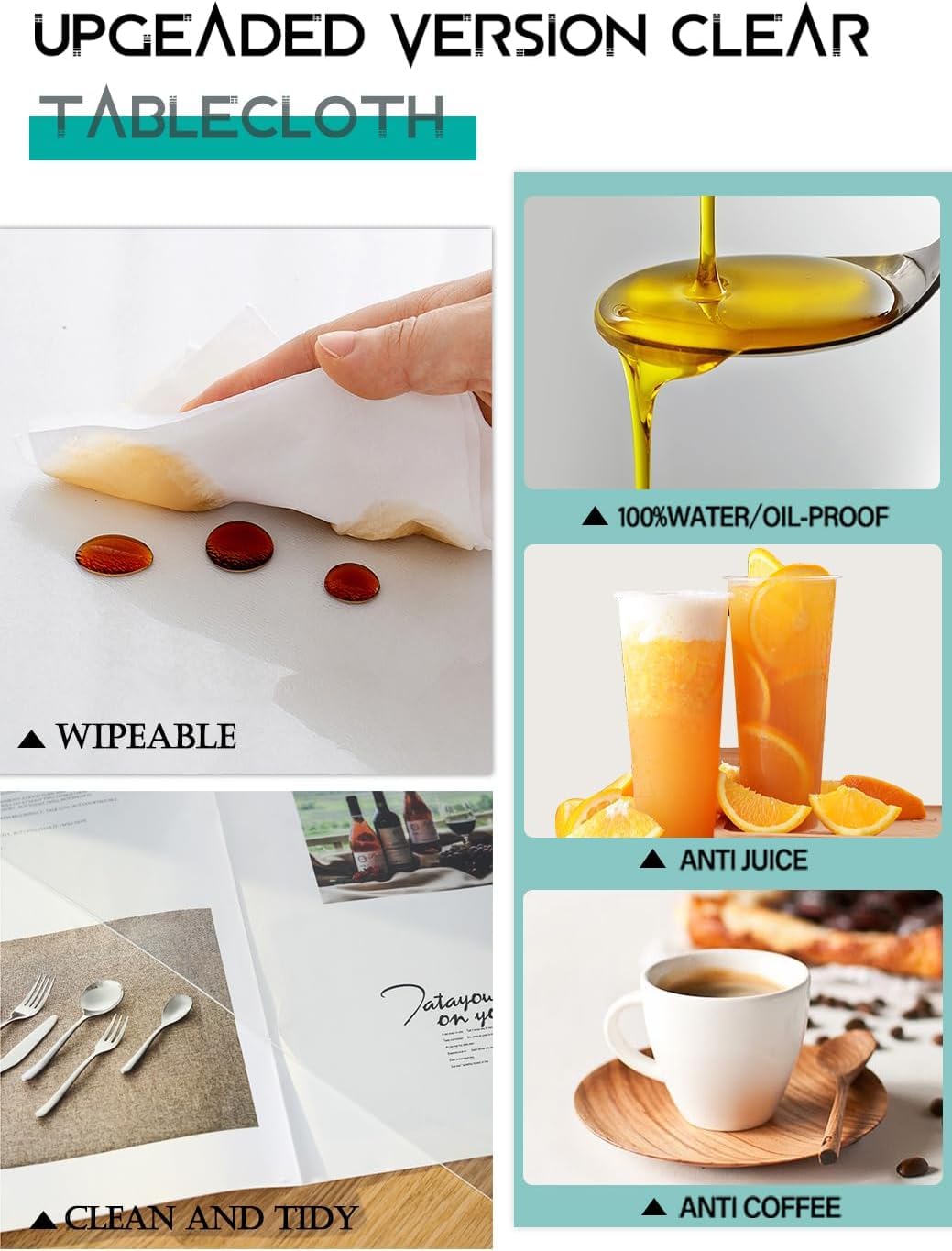 WingCanto 42X72 Inch New Clear Plastic Tablecloth PVC Table Mat Protector Dining Room Cover Vinyl Cloths Rectangular Non Slip Desk Pad for Coffee Writing 1.5mm Thick, WCa-ZBC15-42072