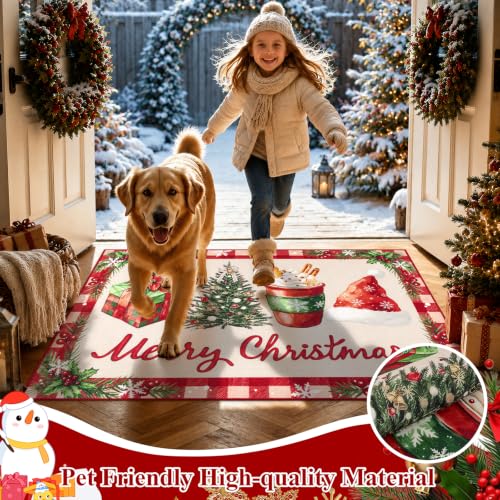 Ileading Christmas Indoor Doormat 32x48in Red Merry Xmas – Washable Mud & Dirt Absorbent