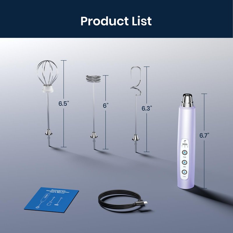 Sakgos Milk Frother Handheld Rechargeable - Electric Whisk 3 Speed Adjustable, Coffee Frother Wand with 3 Stainless Whisks, Electric Foam Maker, Drink Mixer Blender for Latte Cappuccino Matcha Egg