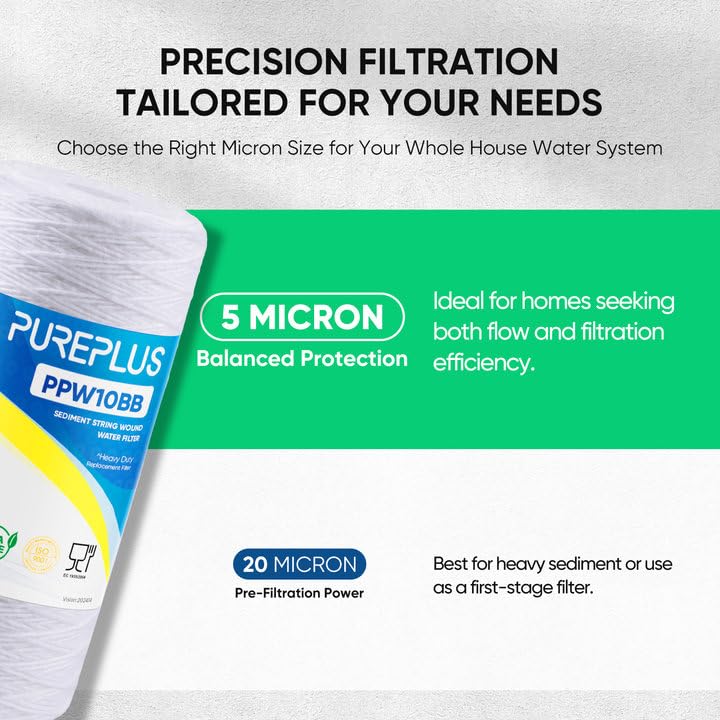 5 Micron 10 x 4.5 Whole House String Wound Sediment Water Filter, 2-Pack