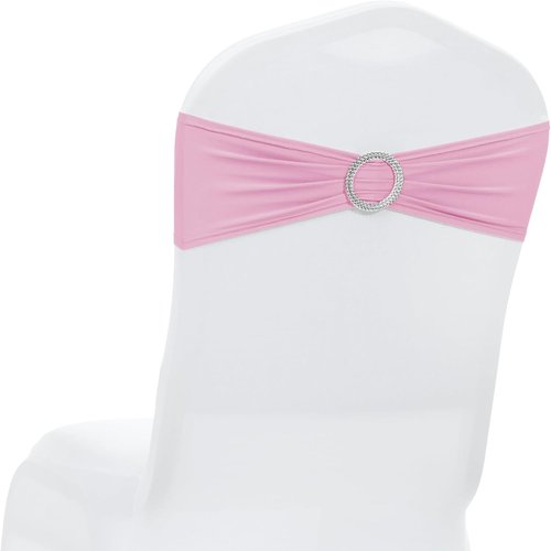 MDS Spandex Chair Sashes - 125 Pack of Blush Pink Elastic Stretch Bands with Buckle Slider for Weddings