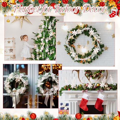 White Christmas Tree Picks and Sprays - 36 Pack, 17 Inch Glitter Berry Branches