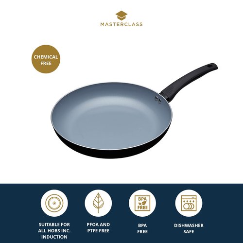MasterClass Eco Induction Frying Pan with Healthier Ceramic Chemical Free Non Stick, Large, Aluminium/Iron, Black/Blue, 30 cm