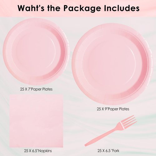 WYQJHKV Pink Party Supplies Set Include Pink Birthday Paper Plates and Napkins for Party Women(Severs 25 Guests)