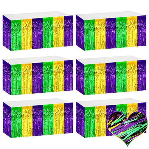 Mebiornt 6 Pack Mardi Gras Metallic Foil Fringe Table Skirts Gold Green Purple 108in