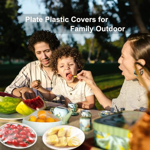 200PCS Plastic Bowl Covers Reusable, Thicken Food Covers Elastic Bowl Covers for Bread Proofing, Picnic Leftover Covers Stretch Plastic Cover Food for Family Outdoor Picnic