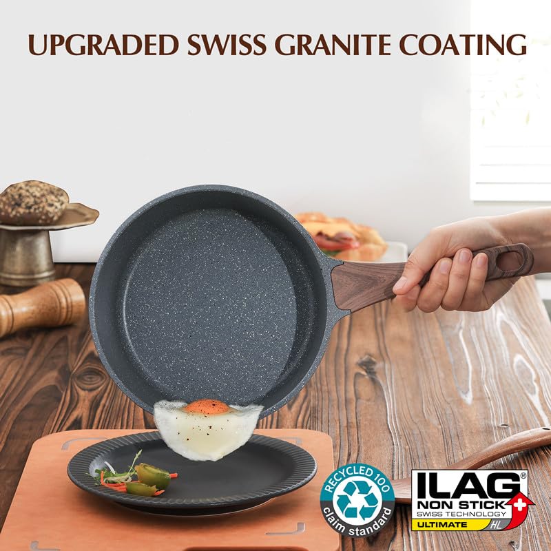 Nonstick Saucepan with Lid - 1.5 Quart Granite Small Cooking Pot for Induction