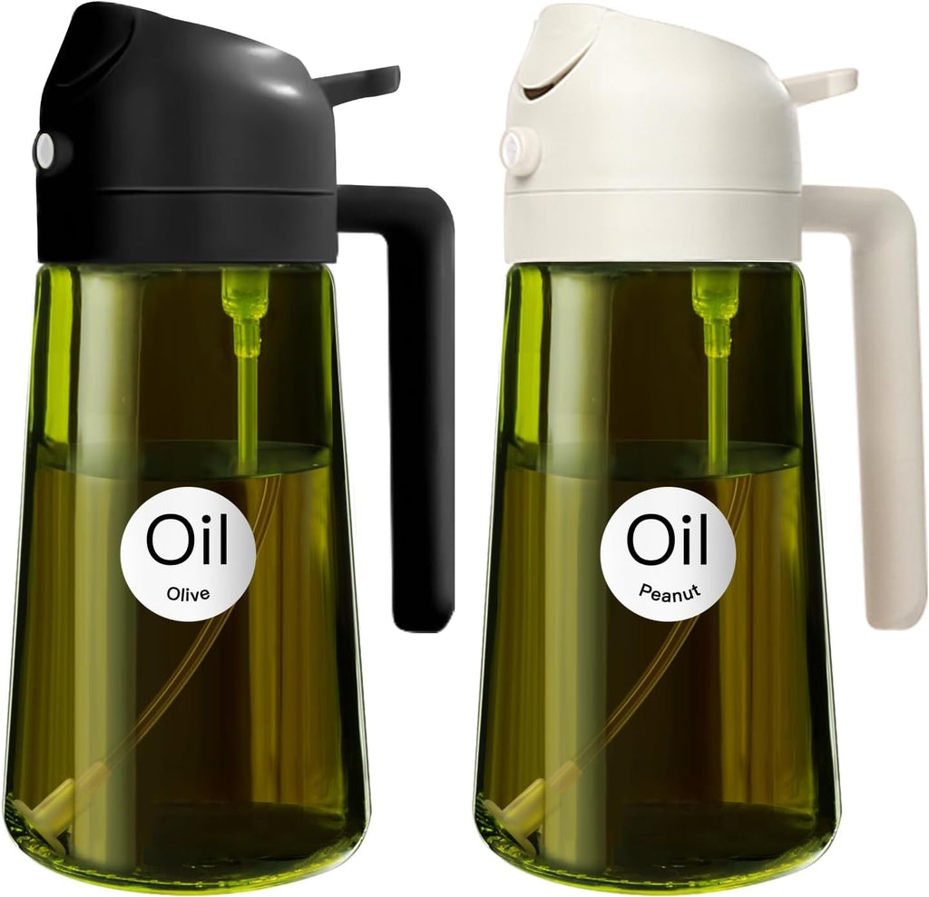 YARRAMATE Olive Oil Dispenser Bottle - 2PCS Light Blockage Dark Oil Sprayer | 16oz Food-Grade Glass (Black & White)