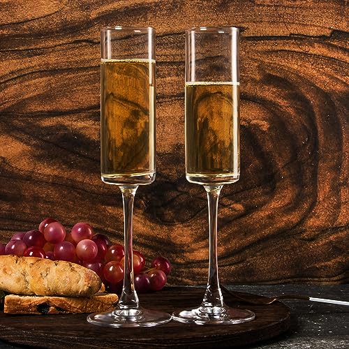 UMEIED Rectangular 6 oz Champagne Flutes Set of 12 - Long Stem Crystal Glasses for Weddings & Parties