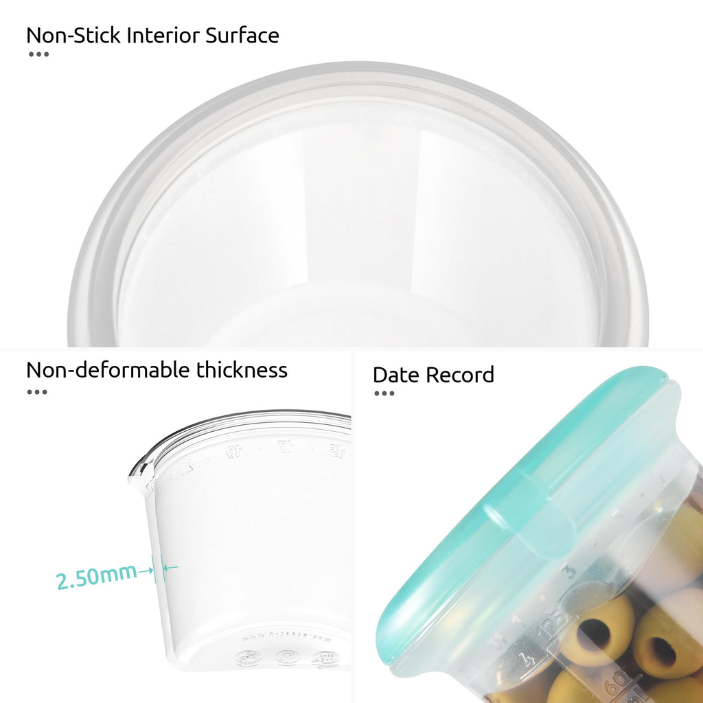 U-Taste 4oz×2 Silicone Food Container Set: Small Kitchen Storage with Airtight Lid, Freezer & Microwave Safe, Snack Box with Date Marking Circle, Clear Stackable for Yogurt, Hummus, Garnish-Aqua Sky