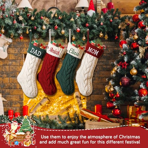 Personalized Knit Christmas Stocking - 18" Custom Embroidered Name