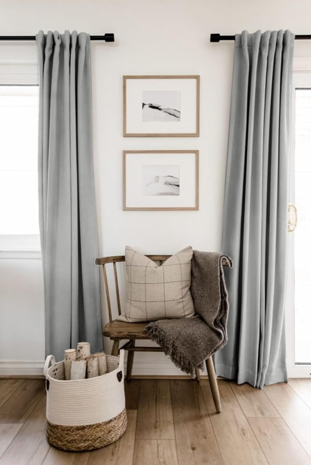 Skiennix 100% Blackout Linen Curtains - Thermal Insulated Drapes for Bedroom | 50" W x 96" L, Ash Grey
