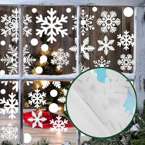 ROROP 321pcs Christmas Window Decals - 9 Sheets Snowflakes Design for Glass Windows (Snow)