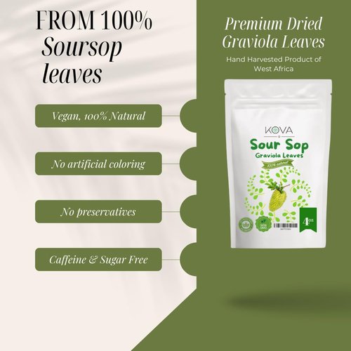 Kovafood Dried Soursop Tea Leaves, Graviola Loose Leaf Tea Dried, Hojas de Guanabana Seca I Dry Sour Sop Leaves- 4oz. Large Bag. 330-350 Leaves.