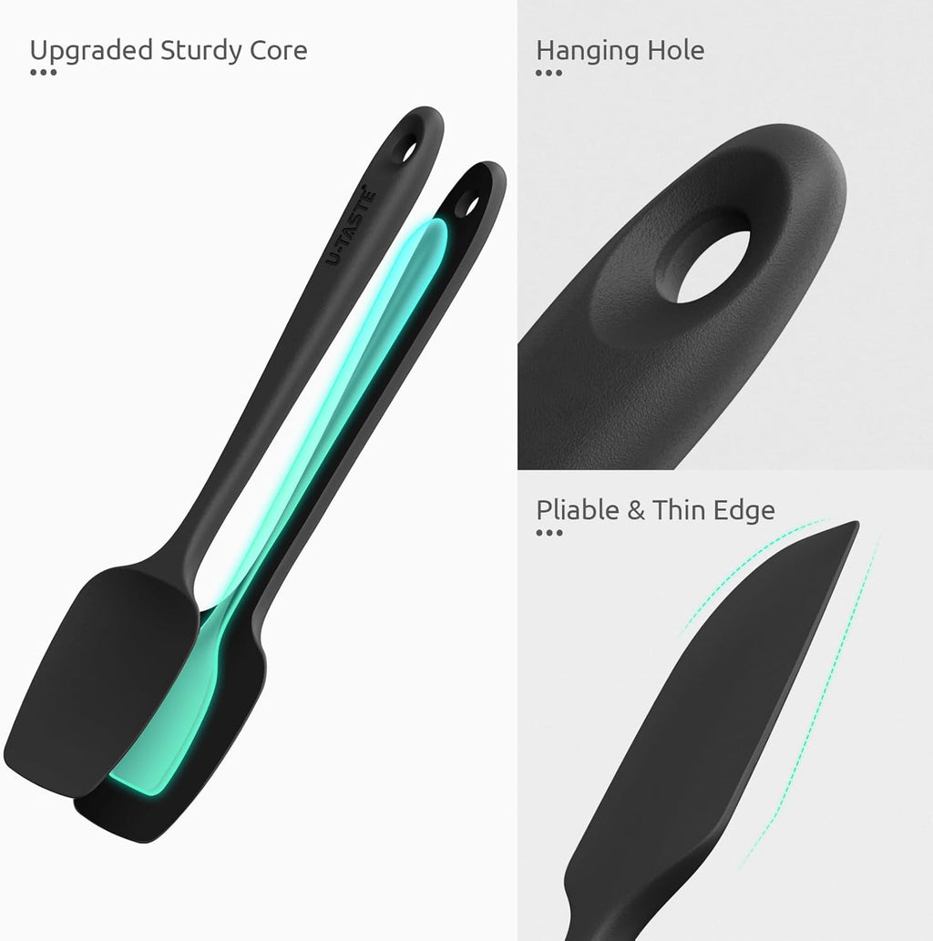 U-Taste Silicone Spatula Set - Heat Resistant Up to 600°F | Durable Black Kitchen Tools