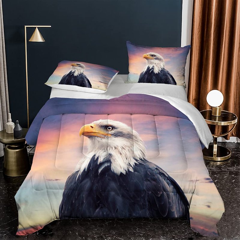 Albideyaa Wildlife Bald Eagle Kids Comforter Sets Queen Size Bed Bedding Set Nature Snow Forest 3D Print Duvet Animal Theme Boys Girls Teens Adult Quilt Set with 2Pillowcase
