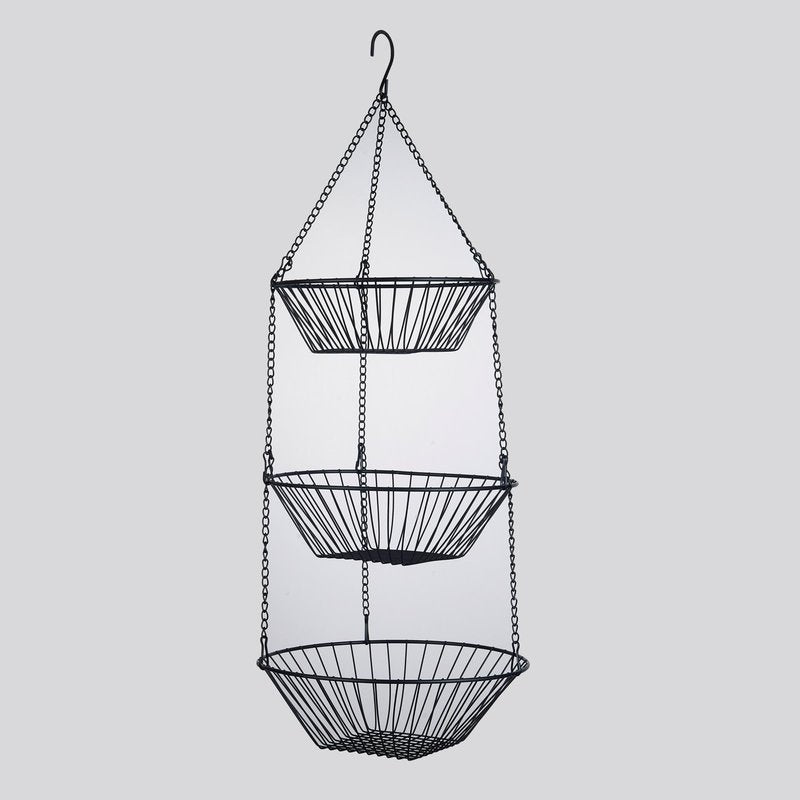 JUNCHU CHERRY 3-Tier Wire Fruit Hanging Basket 2 Packs,non-Punching Wall Hanging Storage,Kitchen Bathroom Organization Basket,Suitable for Bathroom,Kitchen,Closet,Garden,Black