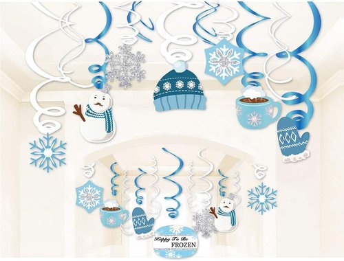 Christmas Snowman & Snowflake Hanging Swirl Decorations - 30 Ct Festive Winter Decor for Home & Office