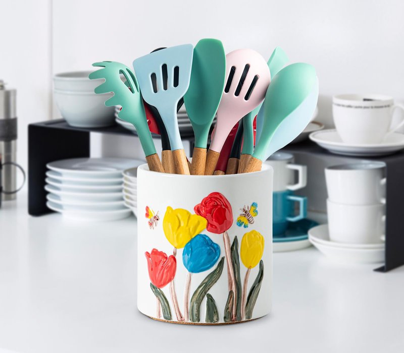 GABROC Tulip Ceramic Kitchen Utensil Holder White