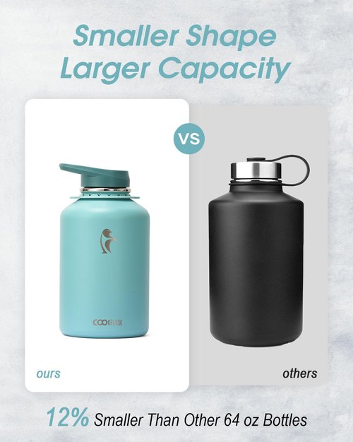 Coolflask Insulated Water Bottle - 64 oz Half Gallon Jug with Straw & Spout Lids | Keeps Drinks Cold 48h, Hot 24h, Leak Proof, Agate Green