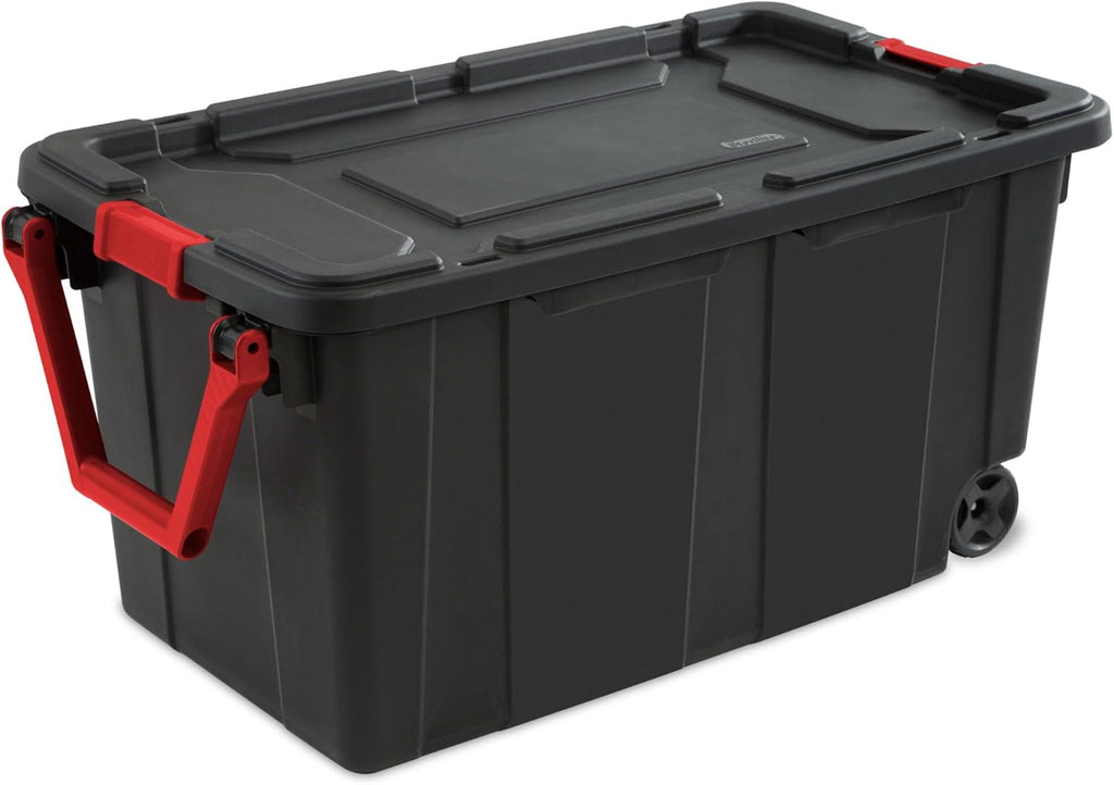 Sterilite Wheeled Tote - Durable 40 Gallon Storage Container - Black Color, Ideal for Organizing