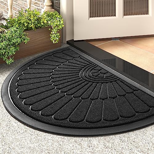 Semicircular Non-Slip Rubber Door Mat 17"x30" - Heavy Duty Dirt Trapper