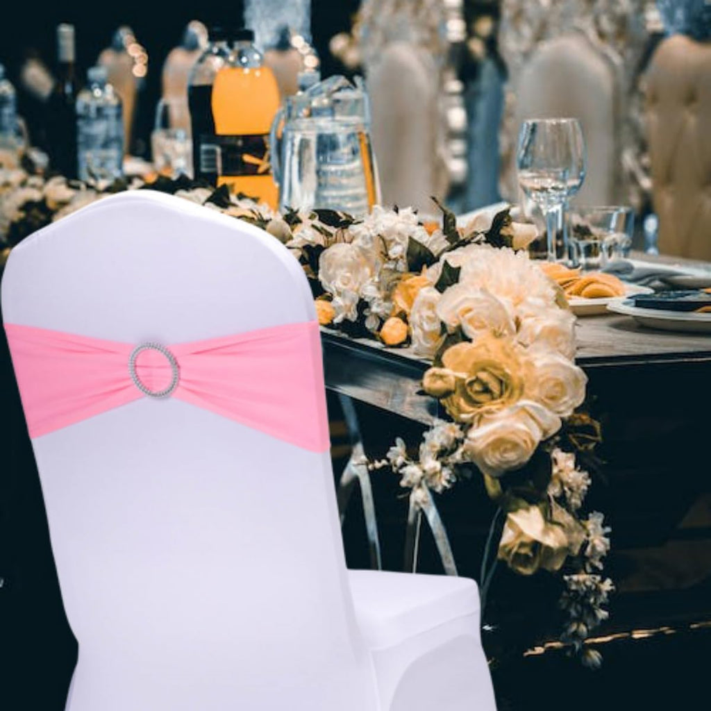 Regine Switzerland Pink Chair Sashes - 30 Pack Stretch Spandex with Elastic Bow for Weddings & Events
