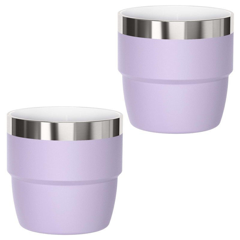 Cafezi 4 oz Small Espresso Cup, Ceramic-Lined 18/8 Stainless Steel, Double-Wall Vacuum Insulated, Stackable, Dishwasher Safe, Fits Most Espresso Machines, for Espresso Shots (Lilac, 2 Pack)