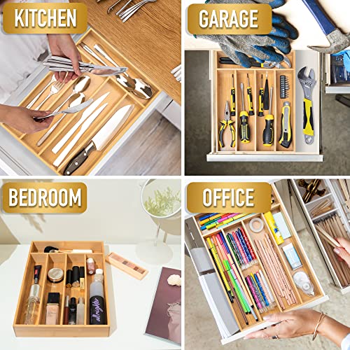 Bamboo Silverware Organizer for Kitchen Drawer - 5 Slot Cutlery Tray