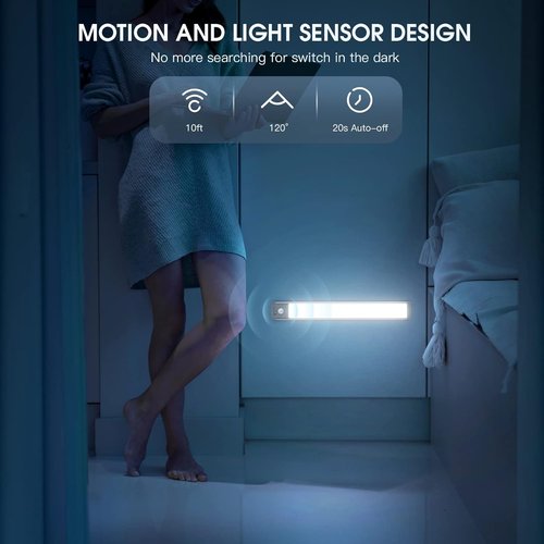 MCGOR Under Cabinet Lighting - 10-Inch Rechargeable Motion Sensor Lights | 5 Levels Dimmable, 2-Pack