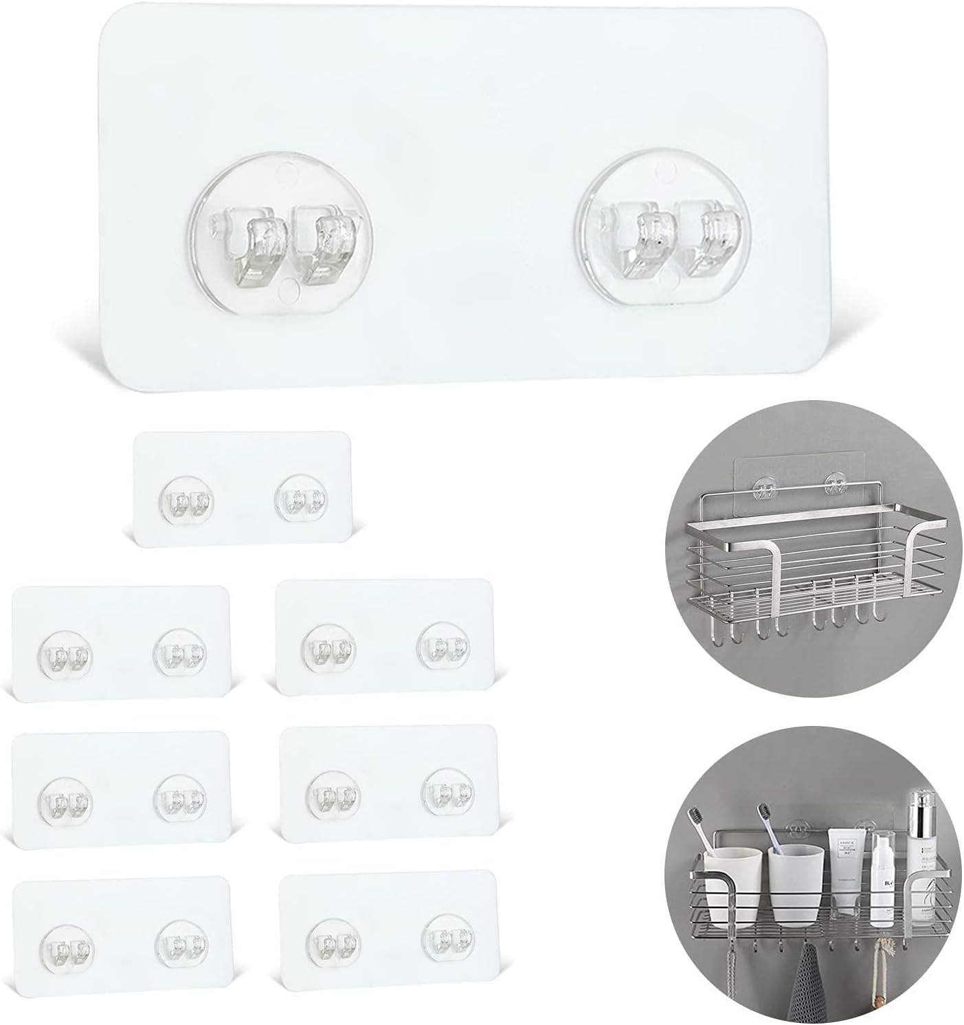 YOLOPLUS+ Shower Caddy Adhesive Hooks - 8 Pack Strong Sticker Hooks for Bathroom & Kitchen | No Drilling