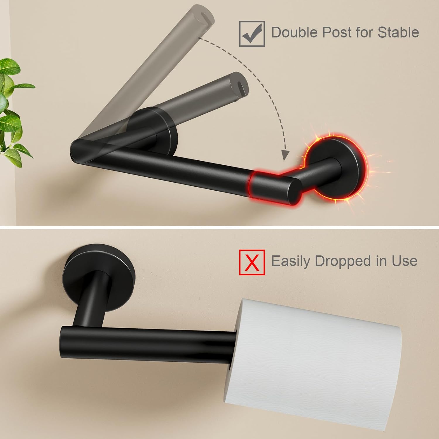 POKIM Matte Black Toilet Paper Holder - Stainless Steel Double Post Pivoting Design | Fits Jumbo Rolls