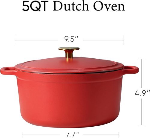 CAROTE 5QT Enameled Cast Iron Dutch Oven - Heavy-Duty Pot for Baking, Braising & Roasting | Non-Toxic, Red