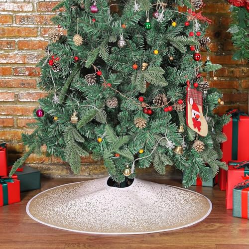 MACTING 23-Inch Christmas Tree Skirt Snowflake Burlap with Glitter - Small 23" Tree Mat
