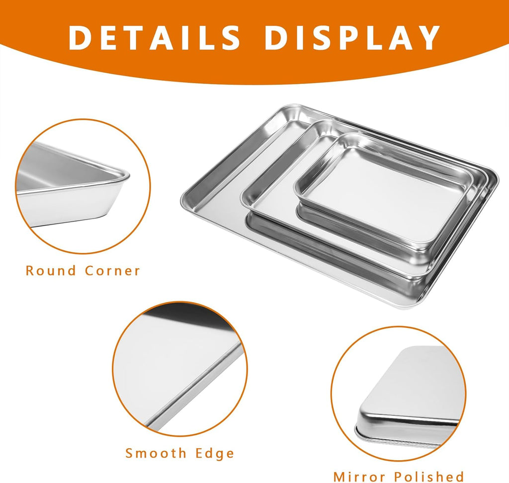 Stainless Steel Baking Sheets by [Brand Name] - Non-Stick, Warp-Resistant & Dishwasher Safe | 9/12/16 Inch