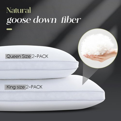 Goose Down Bed Pillows - Queen Size Set of 2 | Hotel Collection for Ultimate Comfort, 20" x 30"
