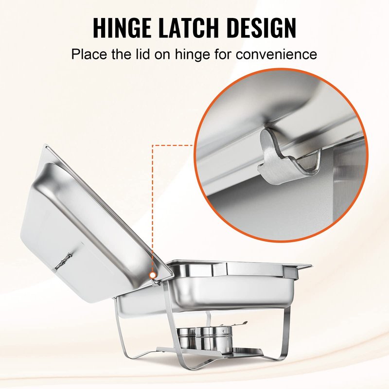 VEVOR Chafing Dish Buffet Set, 8 Qt 2 Pack, Stainless Steel Chafer with 2 Full Size Pans, Rectangle Catering Warmer Server with Glass Lid Water Pan Folding Stand Fuel Holder, for Wedding Party Banquet