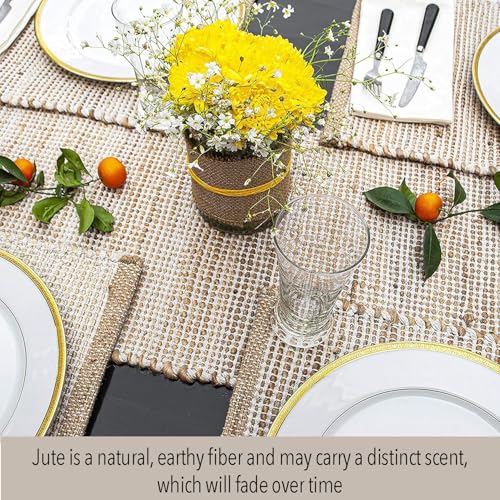 Handwoven Jute and Cotton Table Runner – 13x108 Inch Boho Farmhouse Decor
