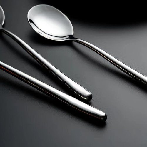 ZDFQly Korean Soup Spoons, 304 Stainless Steel Hollow Round Handle Spoons, 8.7 Inch Long Tablespoon for Coffee, Desserts, Silver, Set of 4
