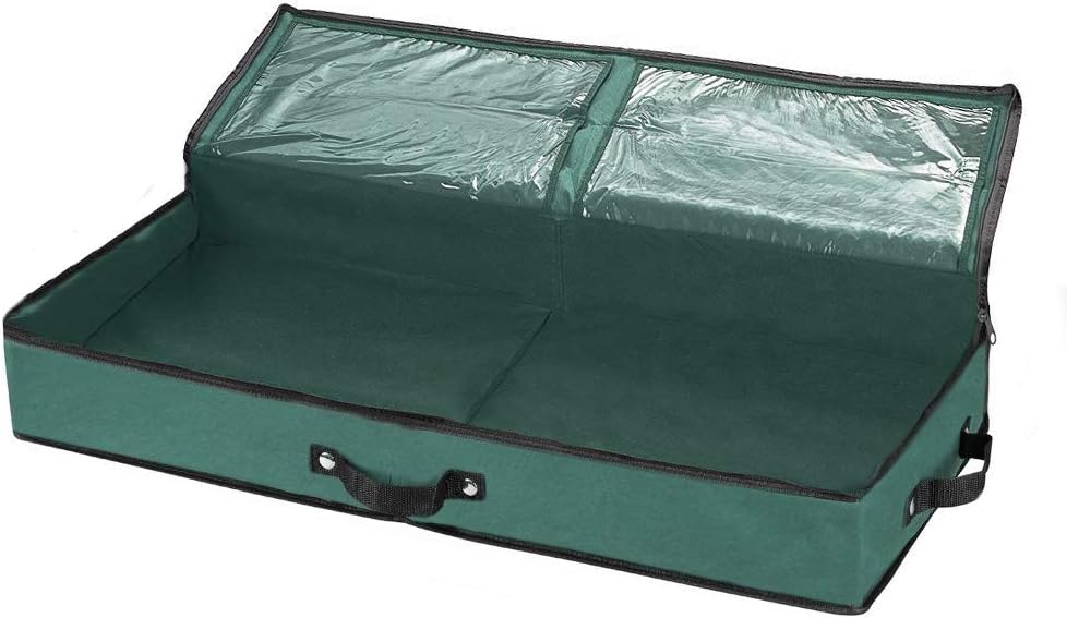 Primode Wrapping Paper Storage Container - Under Bed Gift Wrap Organizer for 30-Inch Rolls | 31”x13.5”x4.5” | Durable 600D Oxford Material with Pockets for Ribbons and Bows (Green)
