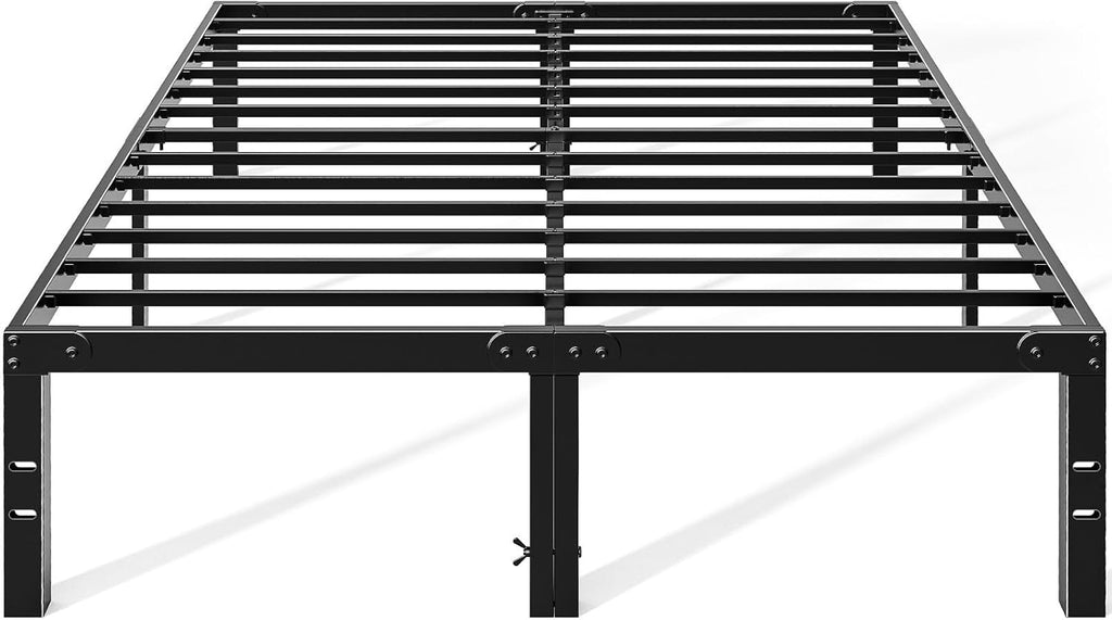 OLIXIS Metal Queen Bed Frame - 14-Inch High with Storage Space | Heavy-Duty Steel Slat Support, Black
