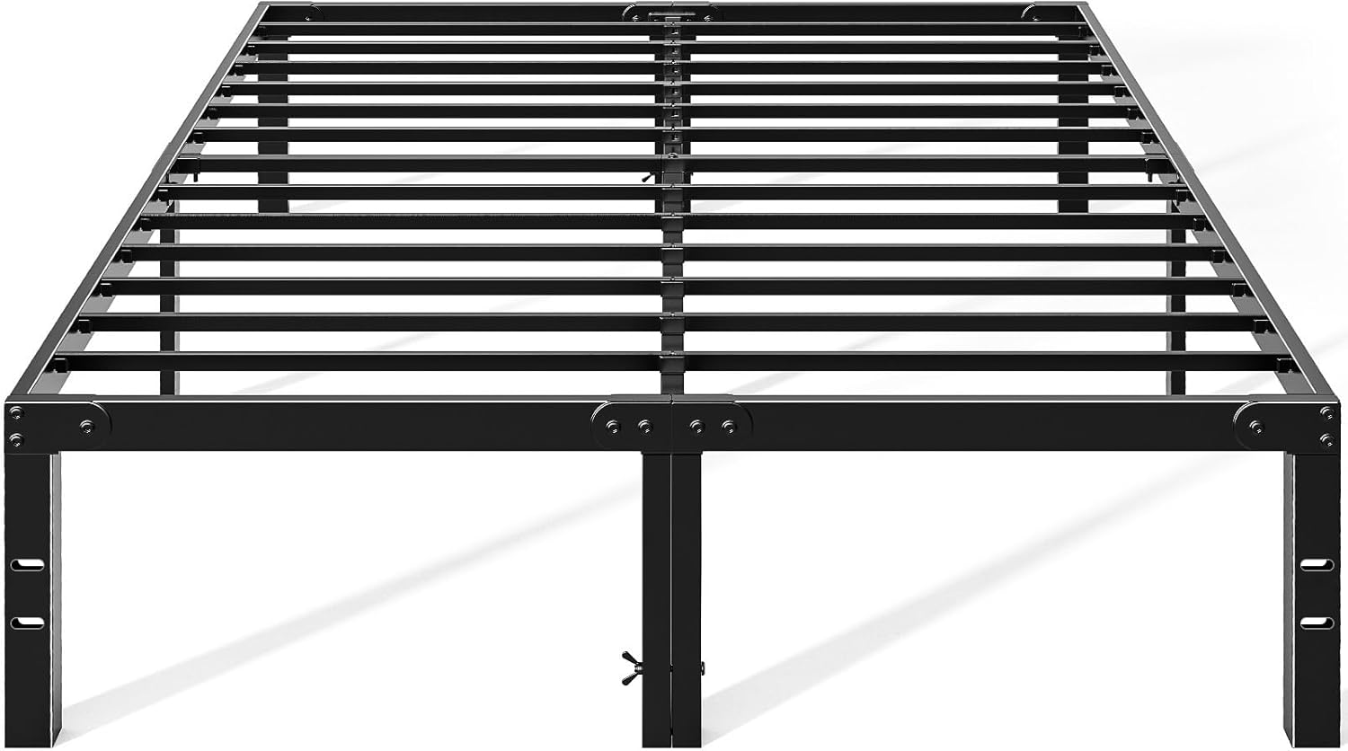 OLIXIS Metal Queen Bed Frame - 14-Inch High with Storage Space | Heavy-Duty Steel Slat Support, Black