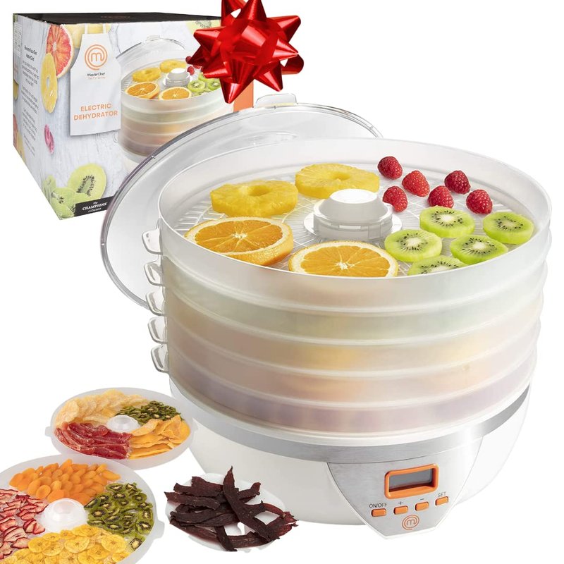 MasterChef Digital Food Dehydrator w 5 Large Trays and Temperature Controls- 8L Capacity- Programmable Dehydrating Machine w Recipe Guide- BPA Free, Make Healthy Snacks, Dry Fruit, Veggies, Beef Jerky