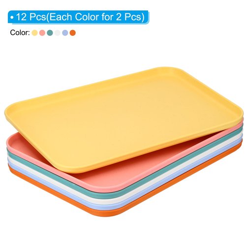 PATIKIL 14.7x10.4 Fast Food Serving Tray, 12 Pack Bulk Plastic Reusable Kitchen Cafeteria Trays for Eating, Colorful