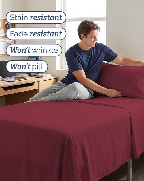 Comfy Twin XL Sheet Set by [Brand Name] | 3-Piece Cooling Bedding - Soft, Breathable, Deep Pockets - Burgundy