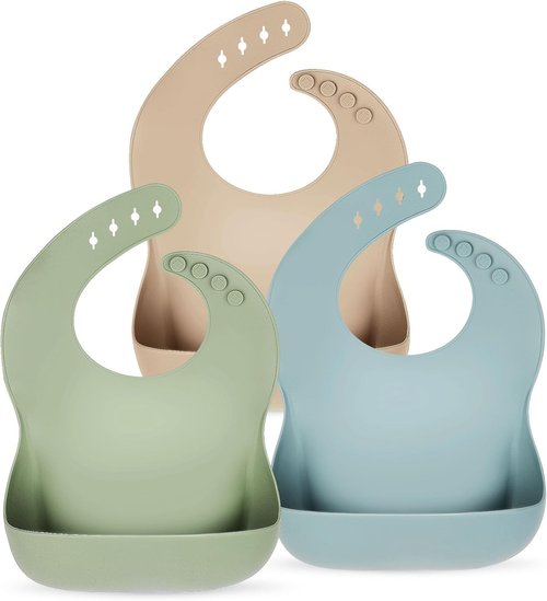 Eascrozn Silicone Bibs - Set of 3 Soft, Adjustable, BPA-Free Waterproof Bibs for Babies & Toddlers