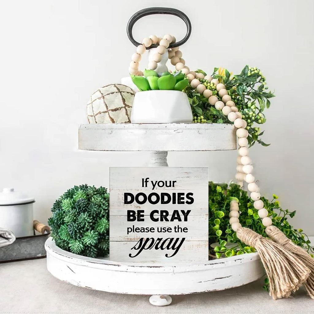 Rustic Bathroom Wood Box Sign - Funny Humor Decor for Farmhouse Style | 5 x 5 Inch