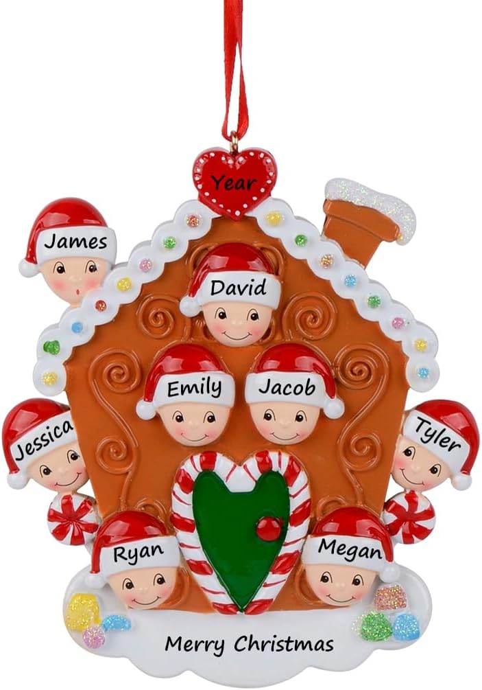 Regine Switzerland Gingerbread House Ornament - Personalized Family of 8 for 1st Christmas - Free Customization