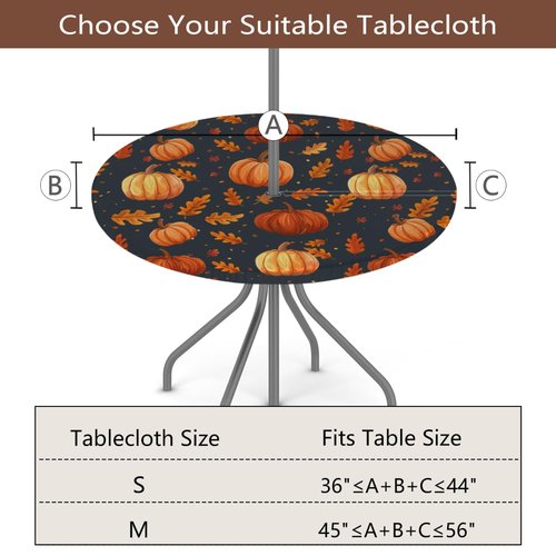 YGPARK Outdoor Fitted Round Table Cloth with Umbrella Hole, Fall Pumpkin Circle Elastic Tablecloth 45"-56" Waterproof Zipper Patio Table Cover for Picnic Camping Party Halloween Christmas Decoration